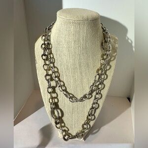 20” drop Silvertone Link Necklace with Goldtone Textured links as well. (D-F)